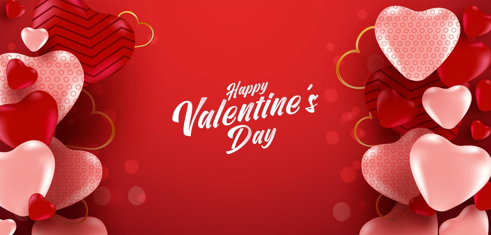 Cartel de venta de San Valentín o pancarta con muchos corazones dulces y sobre fondo de color rojo con efecto bokeh. plantilla de promoción y compra o por amor y san valentín. vector