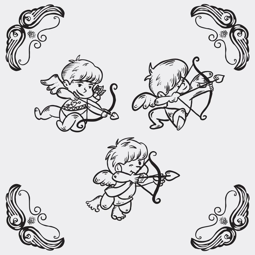 Set of cute cupids illustration vector