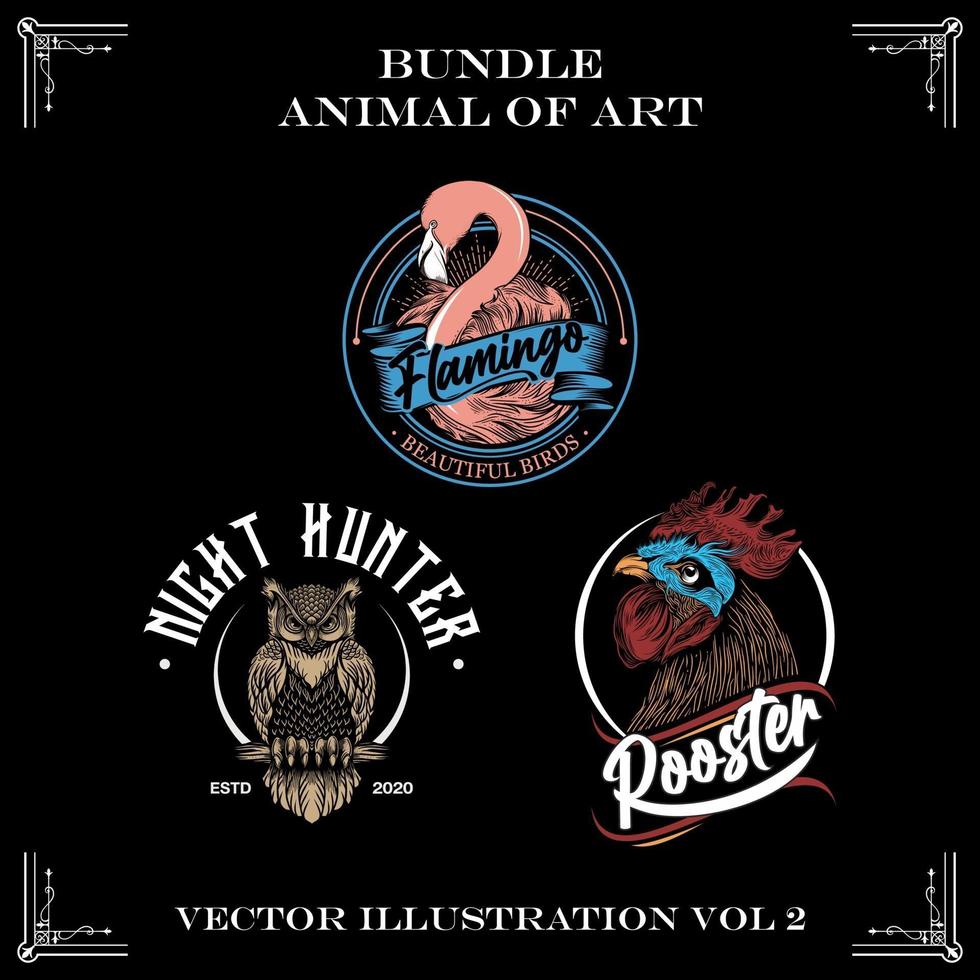 Set of animal art illustrations vector