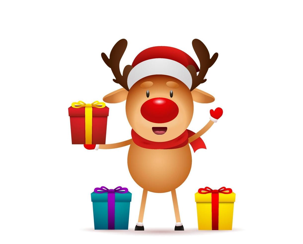 Christmas and Happy New Year. Reindeer with gift box vector