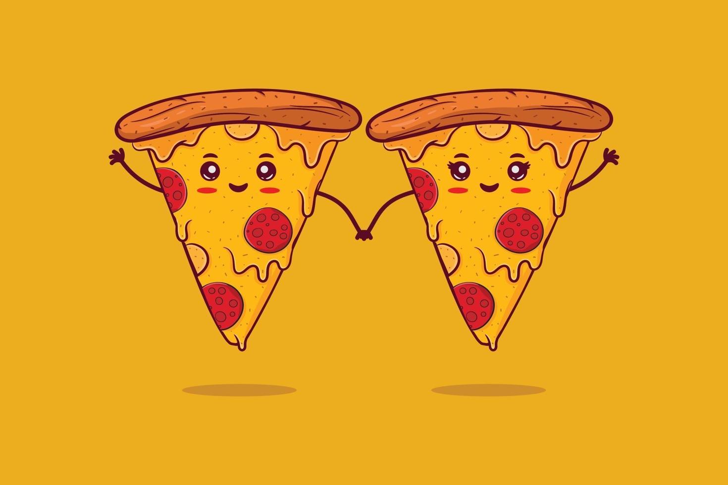 Linda pareja de pizza sonriente feliz. vector