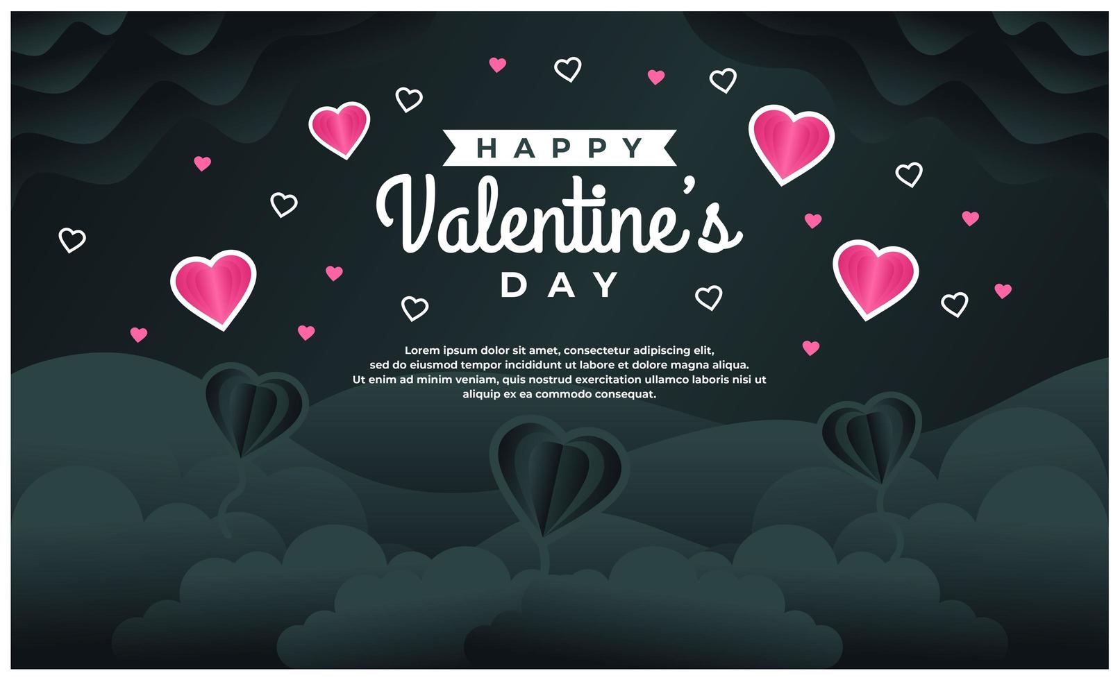 happy Valentine's day banner template with dark background vector