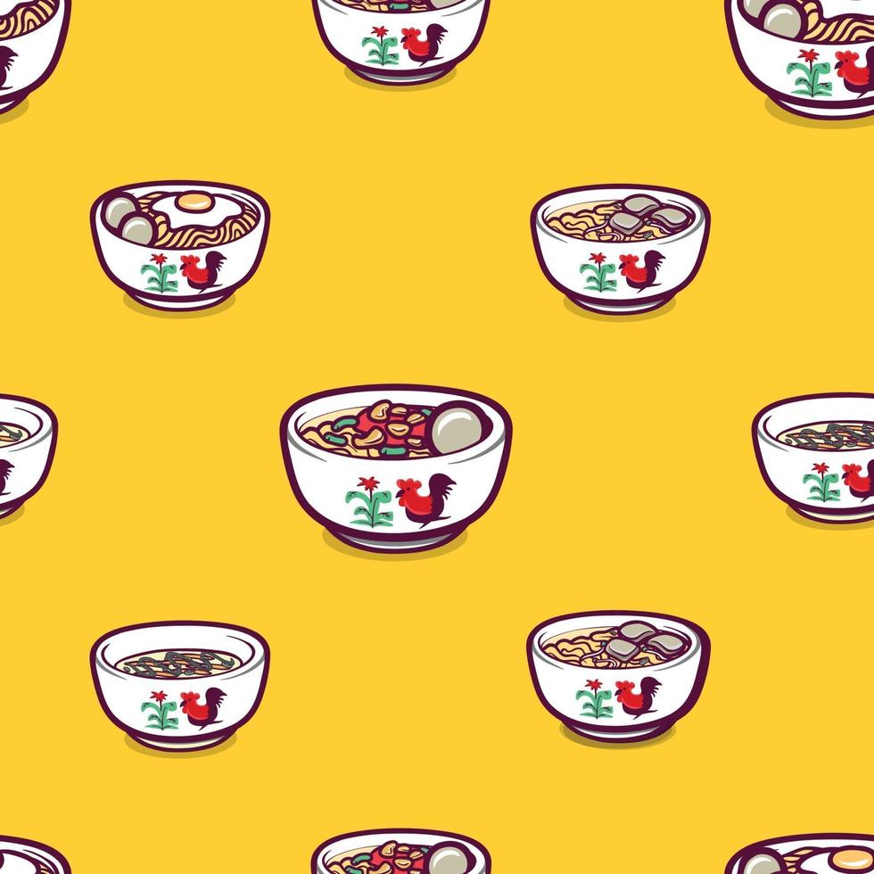indonesian noodle foods seamless pattern background vector