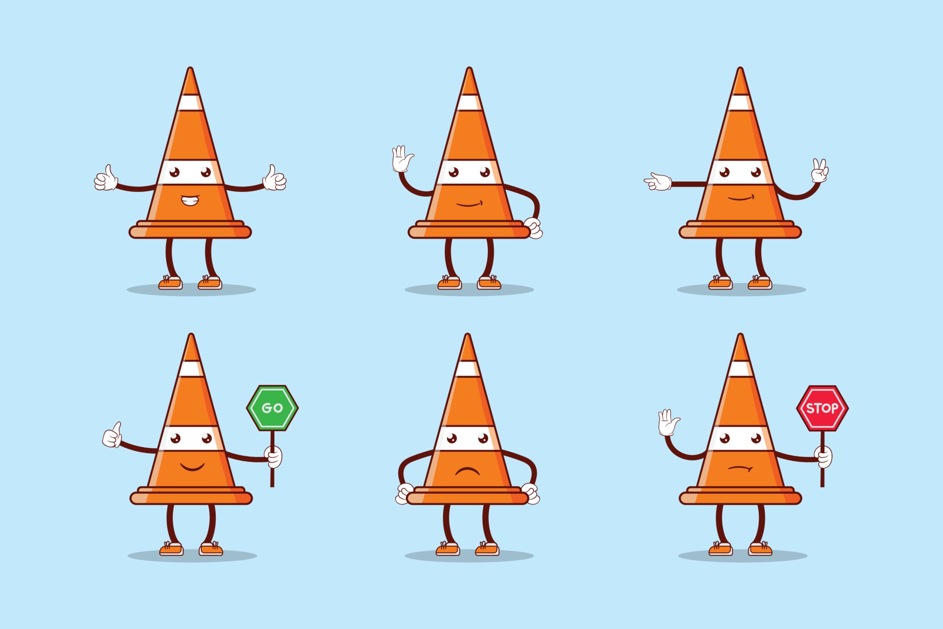 Set of cartoon traffic cone character 1937350 Vector Art at Vecteezy