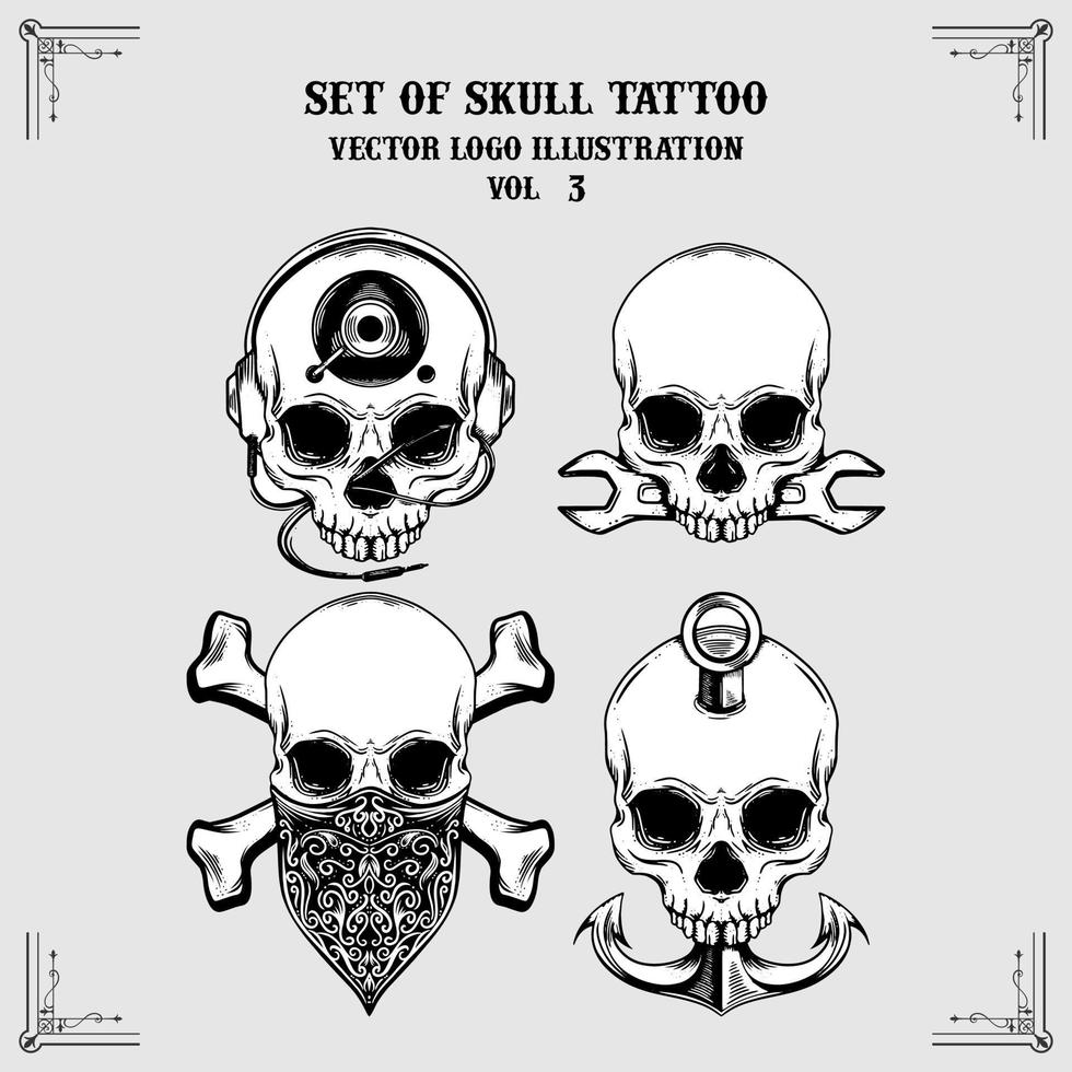 conjunto de ilustraciones de logo de vector de tatuaje de calavera