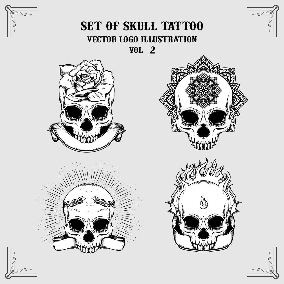 conjunto de ilustraciones de logo de vector de tatuaje de calavera