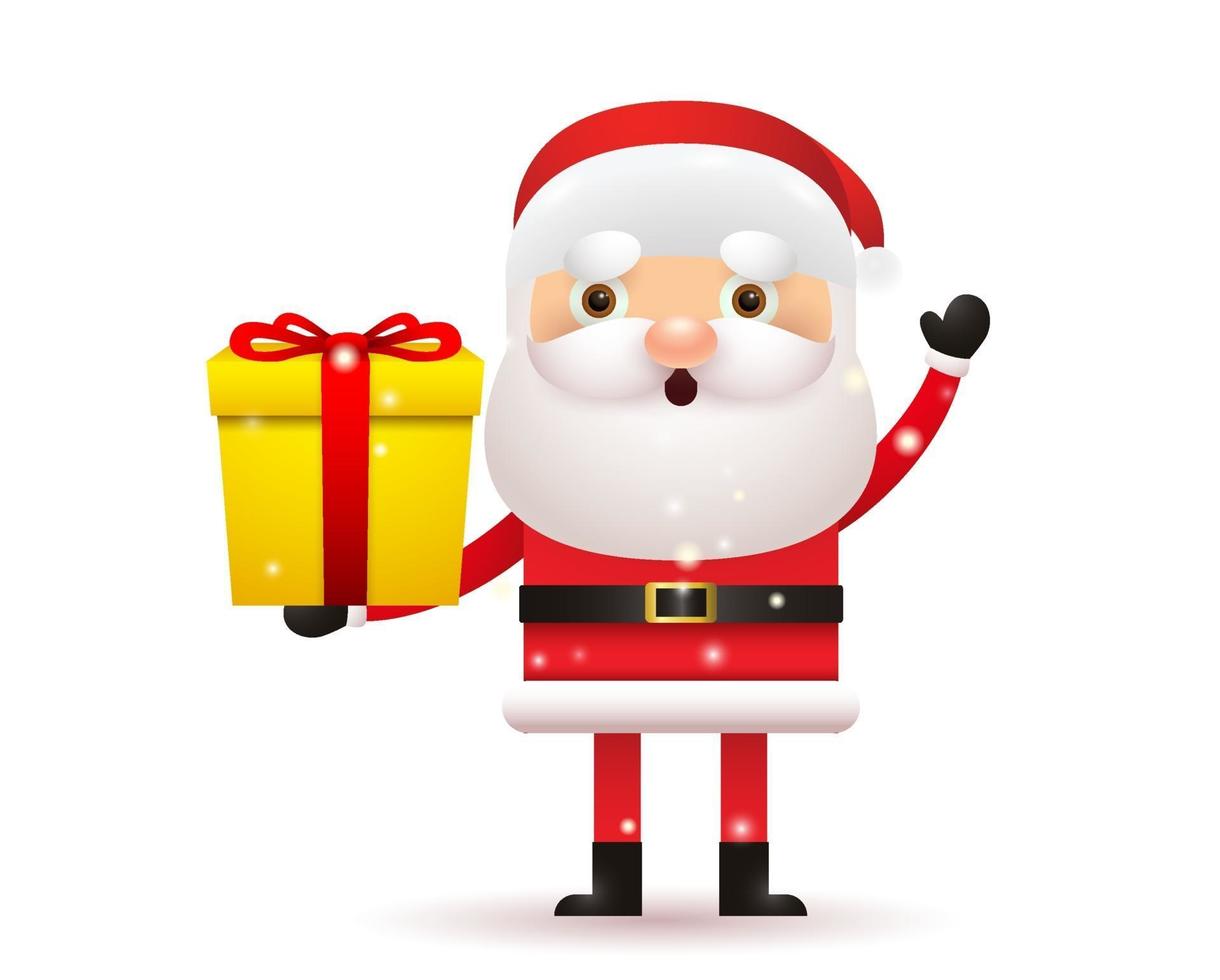 Christmas and Happy New Year. Cute Santa claus holding gift box vector