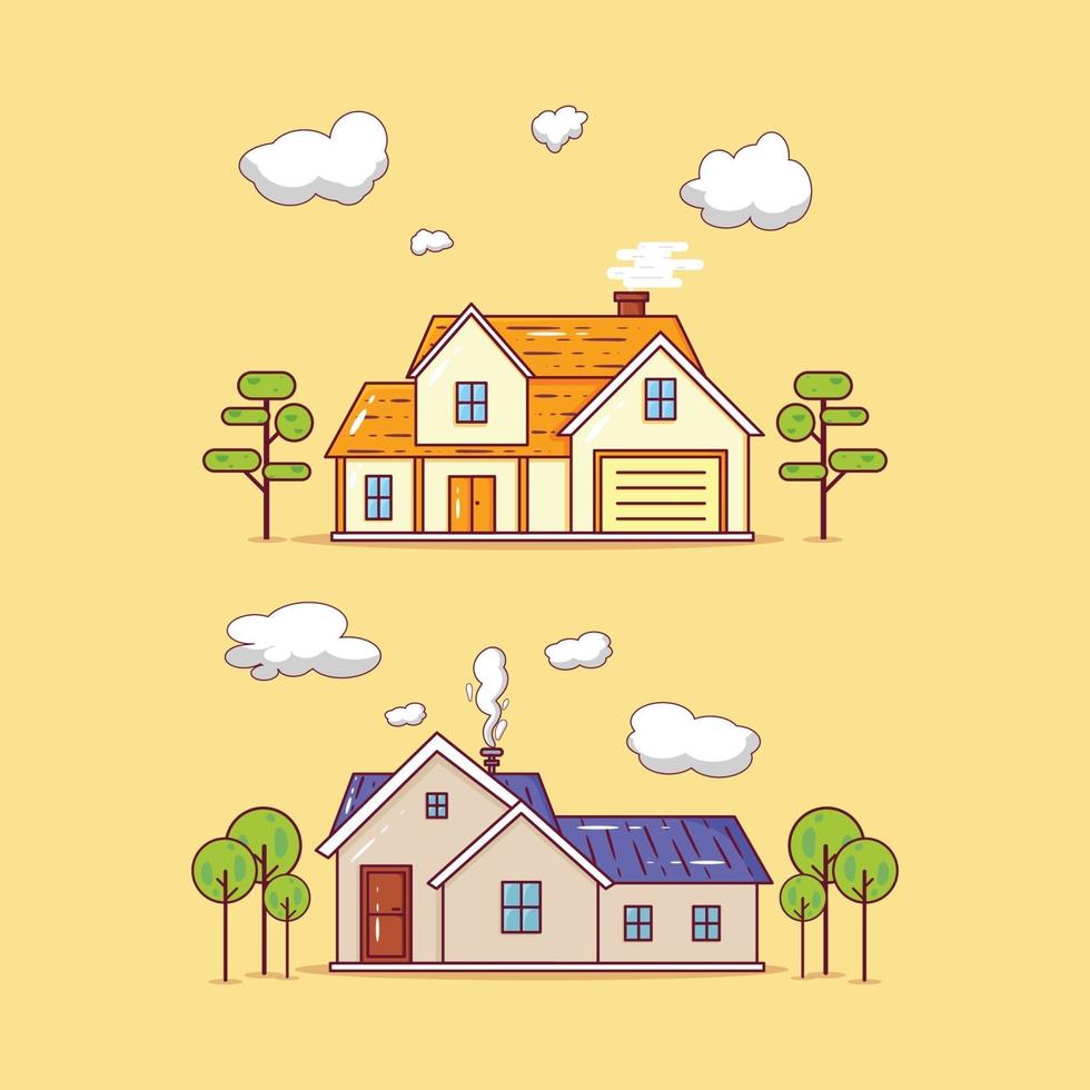 Set of two modern house buildings illustration vector