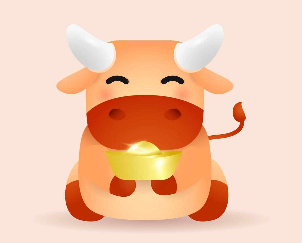 Year of the Ox. Chinese New Year. Little Ox with chinese gold vector