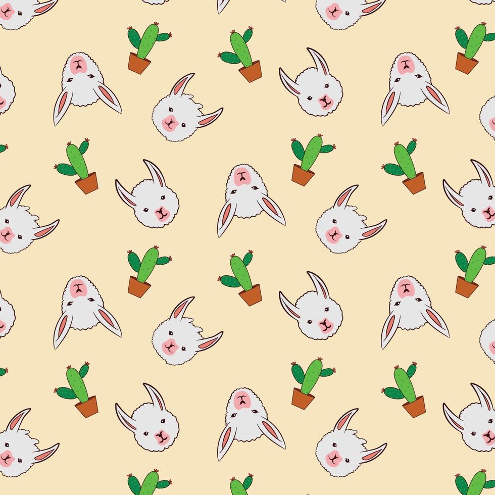 Cute alpaca faces pattern design vector