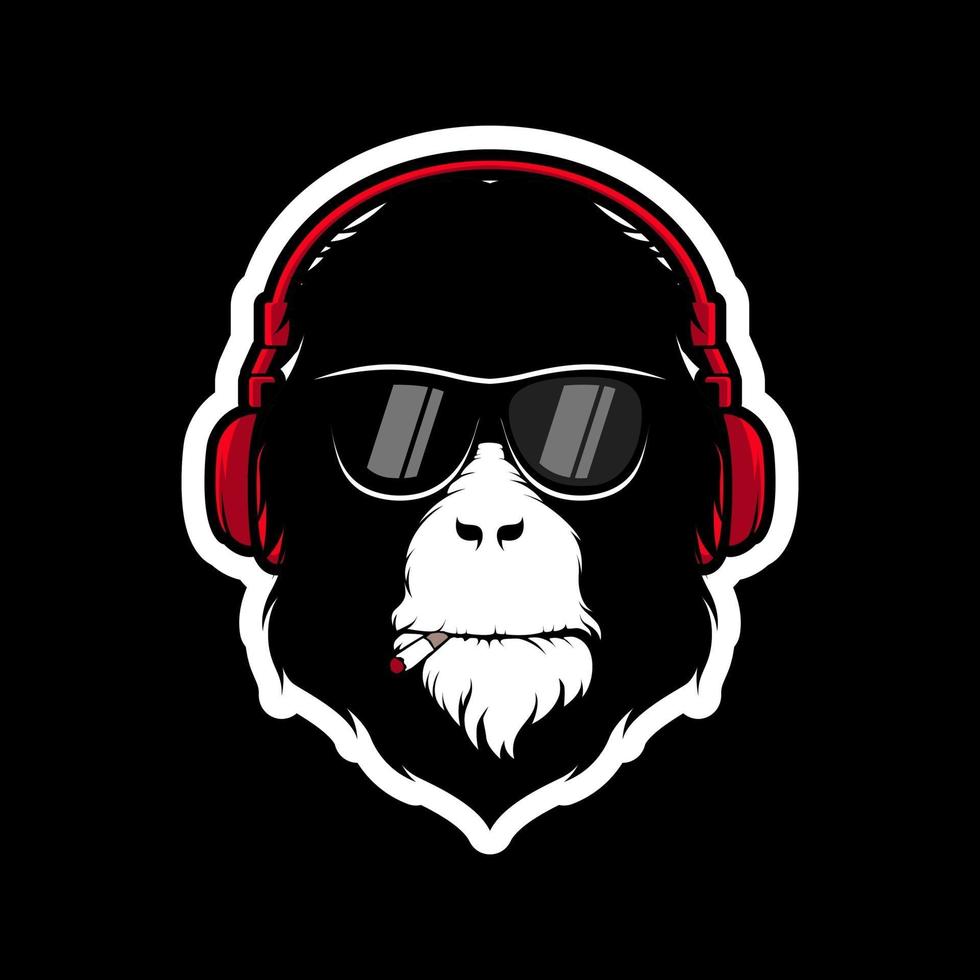 Monkey with headphones and sunglasses mascot vector