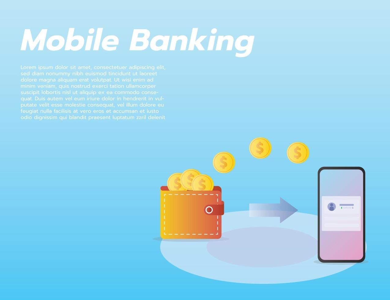 Mobile online banking wallet on smartphone, gradient style vector