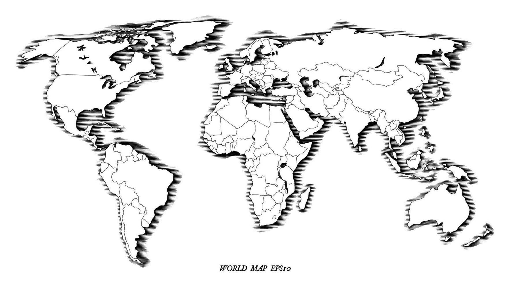 mapa del mundo dibujo a mano alzada estilo vintage arte en blanco y negro aislado sobre fondo blanco vector