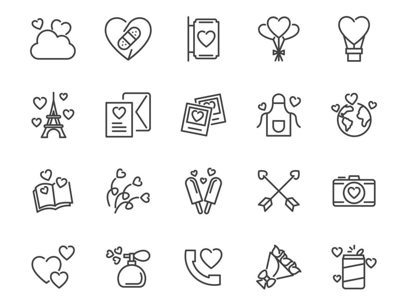 set of valentine's day thin line icons, love, romance, heart vector