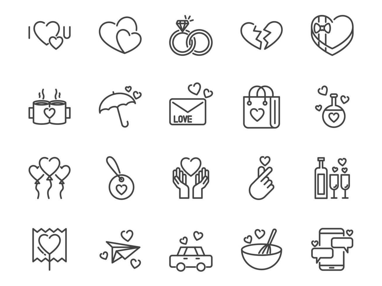 set of valentine's day thin line icons, love, romance, heart vector