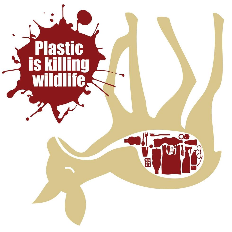Campaign to stop using plastic for animals and the environment. vector