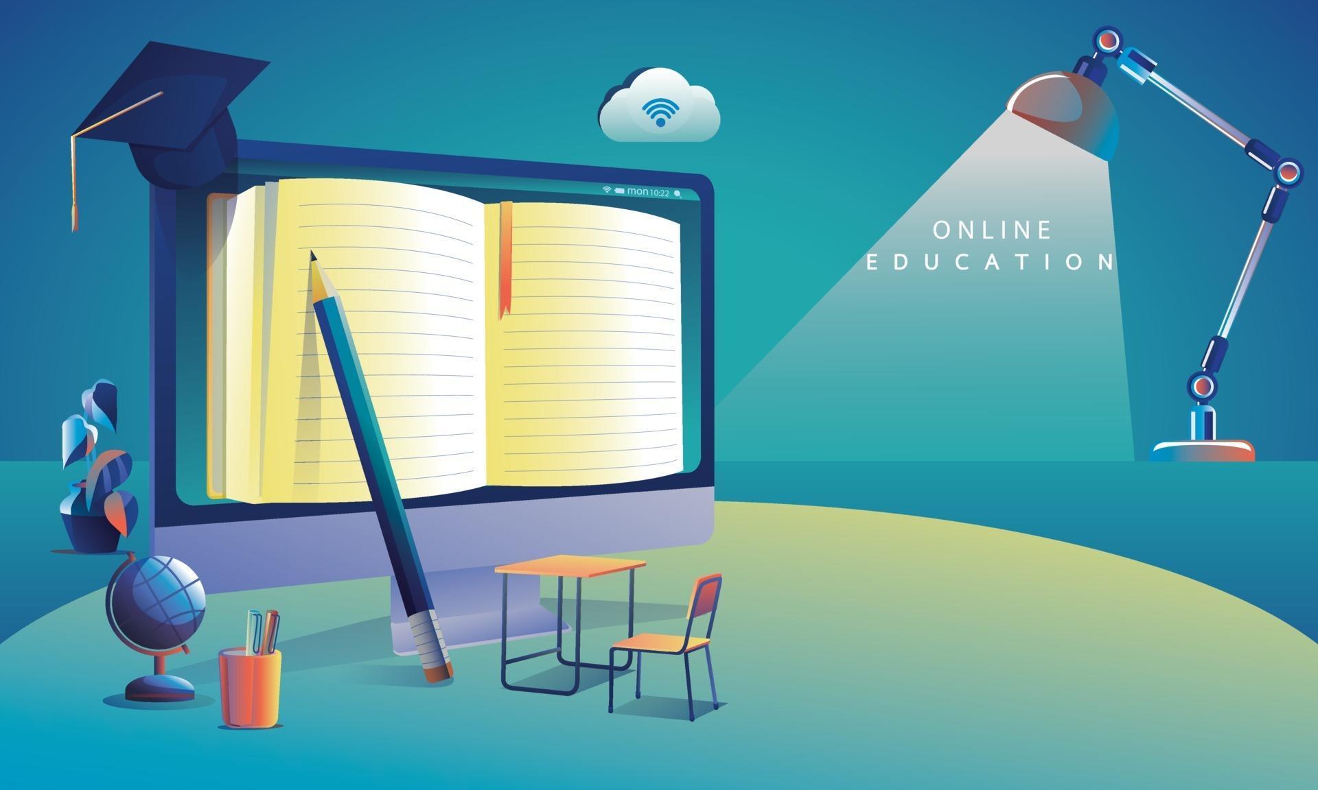 Online Education Application learning worldwide on Computer, mobile