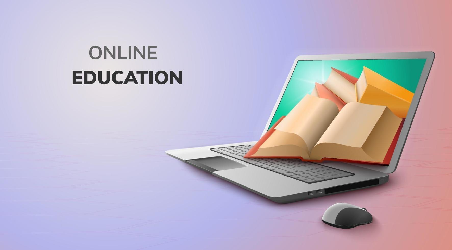 Digital Book Online Education on laptop, blank space mobile website background. social distance concept. vector