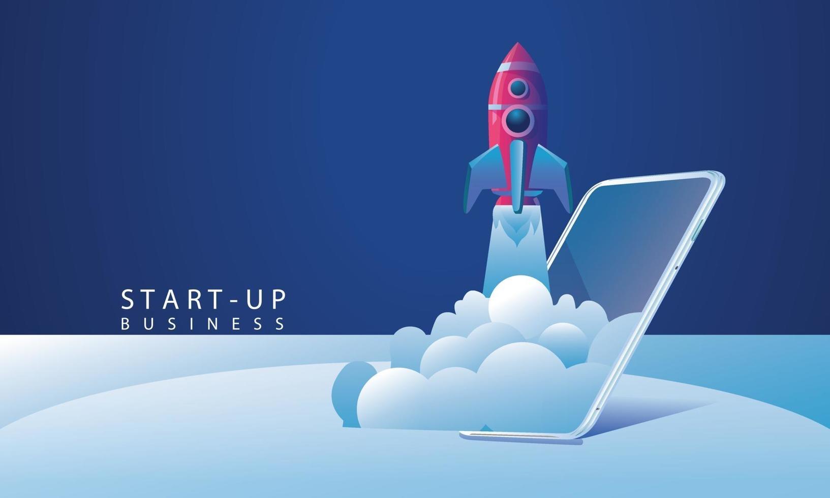 Business Startup launching product with rocket concept. Template and Backgrounds Vector illustration, business project startup process idea through planning and strategy, time management