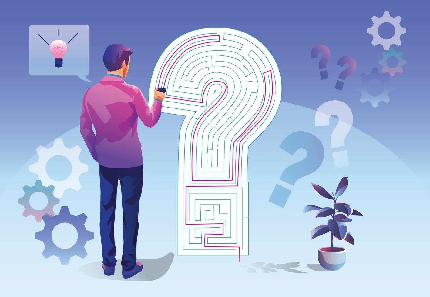 Concept of business solution Businessmen are planning to solve the maze game problem. The metaphor is about dealing with business and marketing problems. thinking strategies that can solve problems. vector