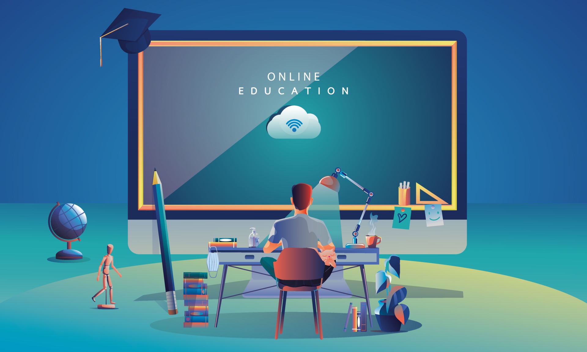 Online Education Application learning worldwide on Computer, mobile