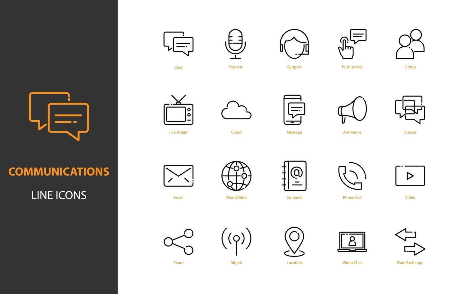 set of communication thin line icons vector