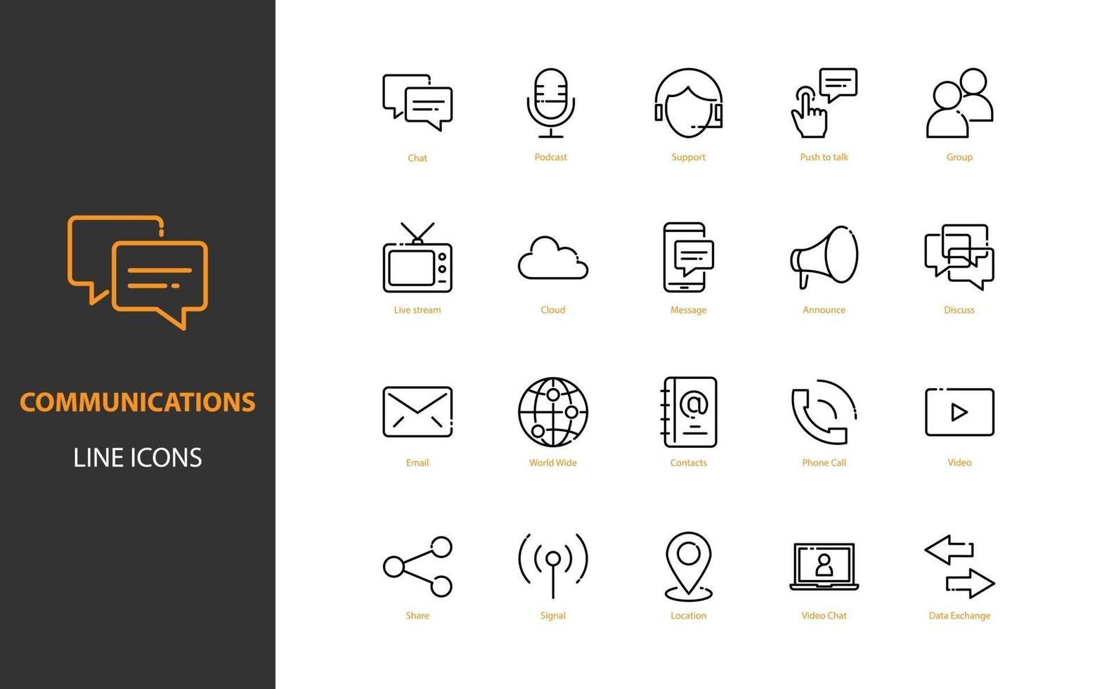 conjunto de iconos de línea fina de comunicación vector