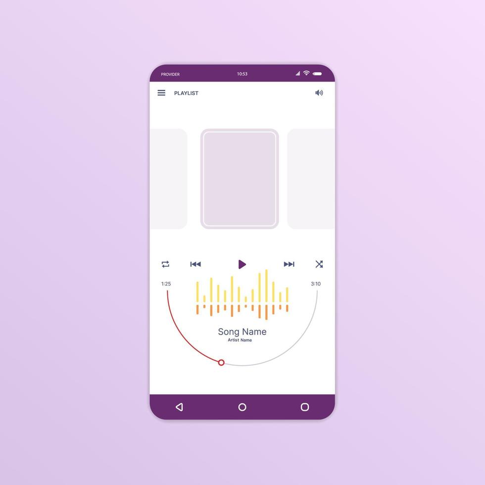 Mobile music application interface. design UI, UX, GUI screens Music app flat design template for mobile apps vector