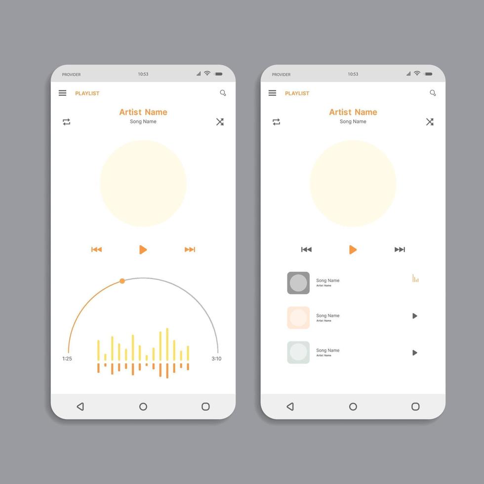 Mobile music application interface. design UI, UX, GUI screens Music app flat design template for mobile apps vector