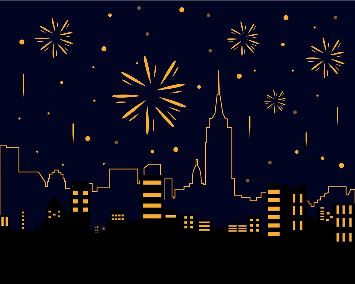 New Year City Landscape Firework Vector