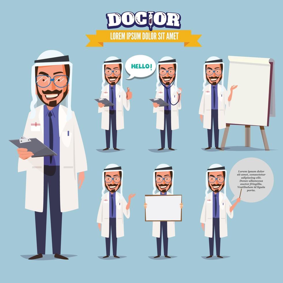 Islamic doctor in various actions vector