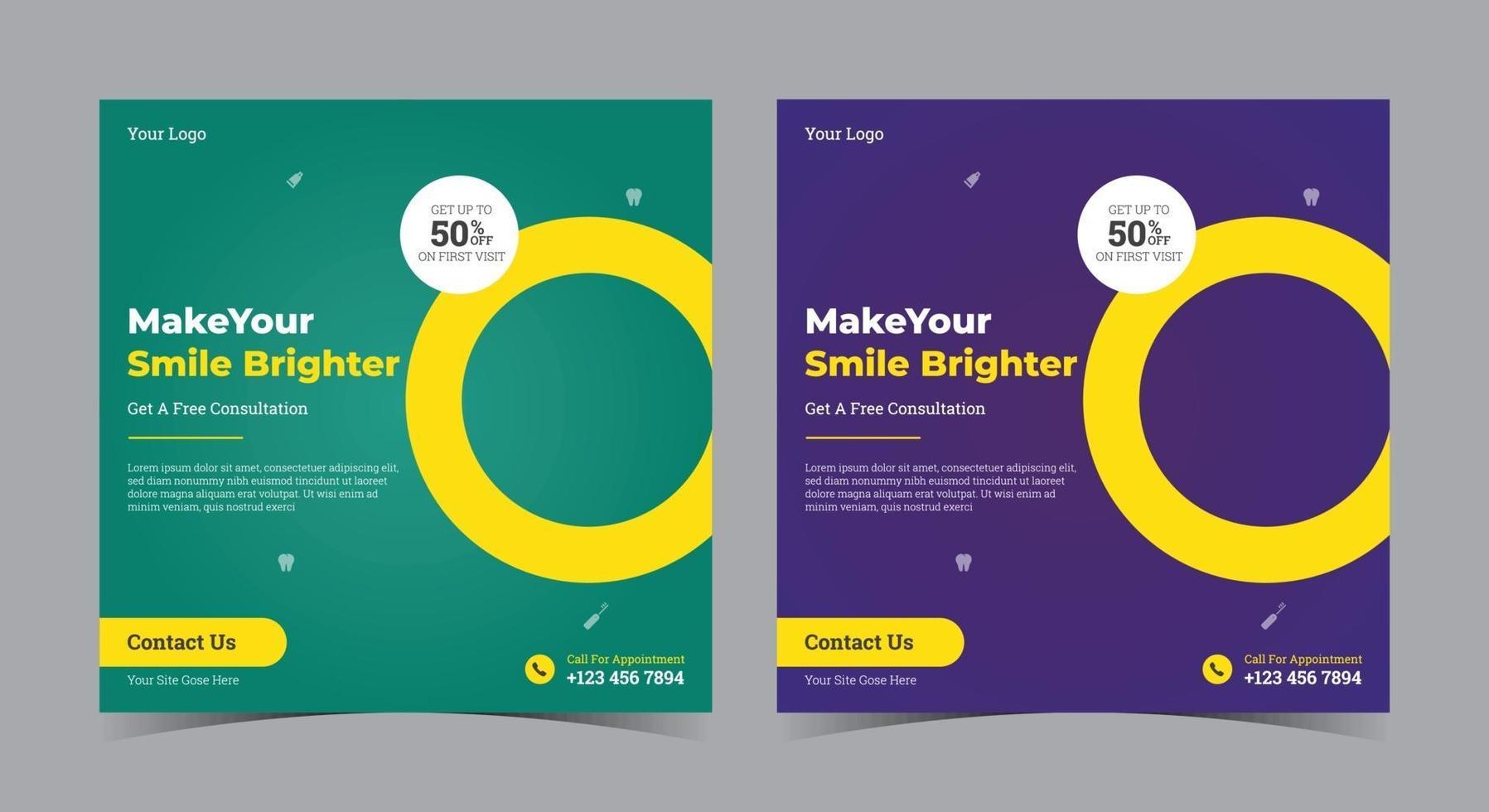 Make your smile brighter poster, Dental social media post and flyer vector