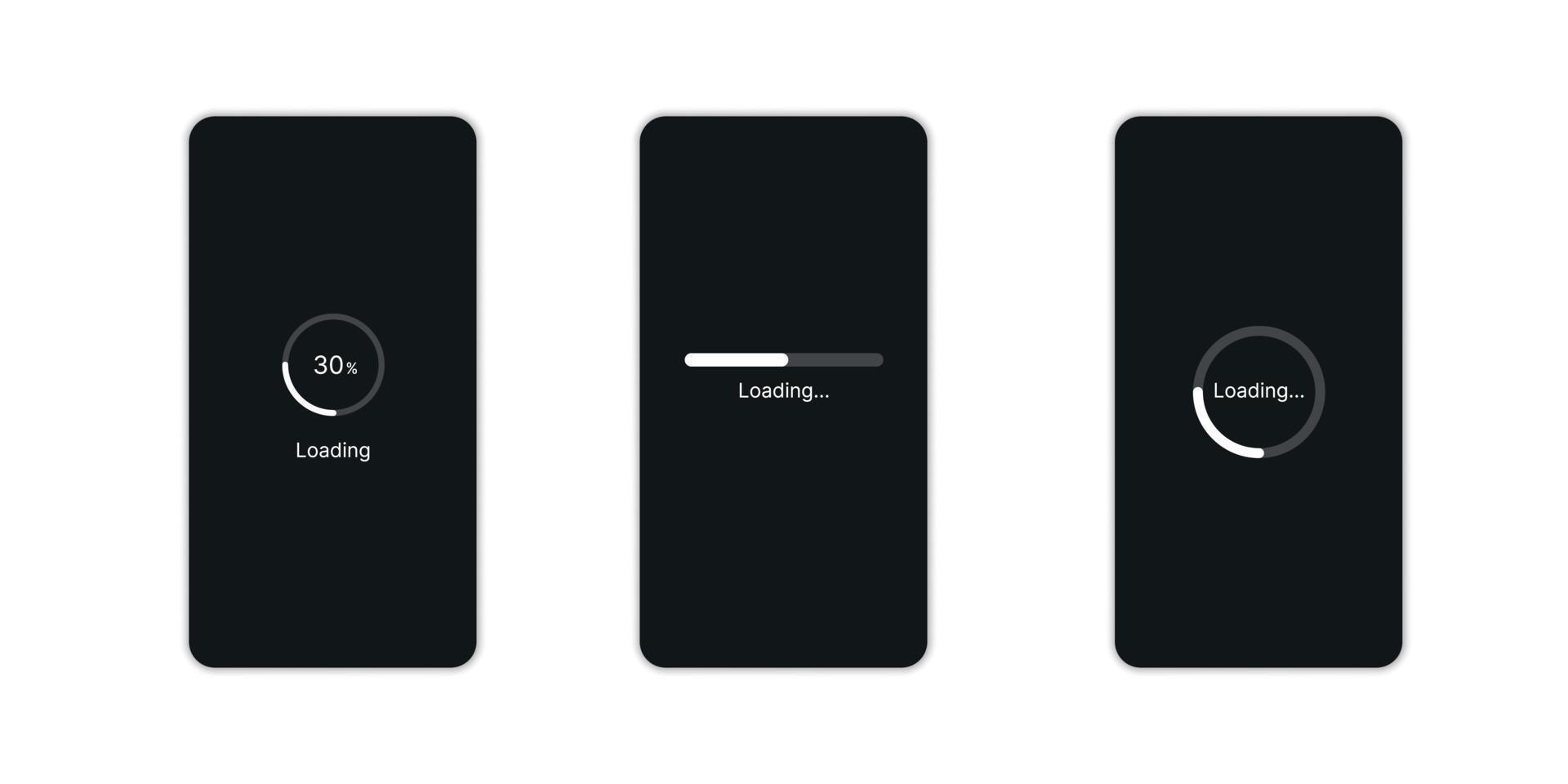 Different Loading icon UI, UX, GUI Screen and flat web icons for mobile apps. Start app, mobile start up screens. vector