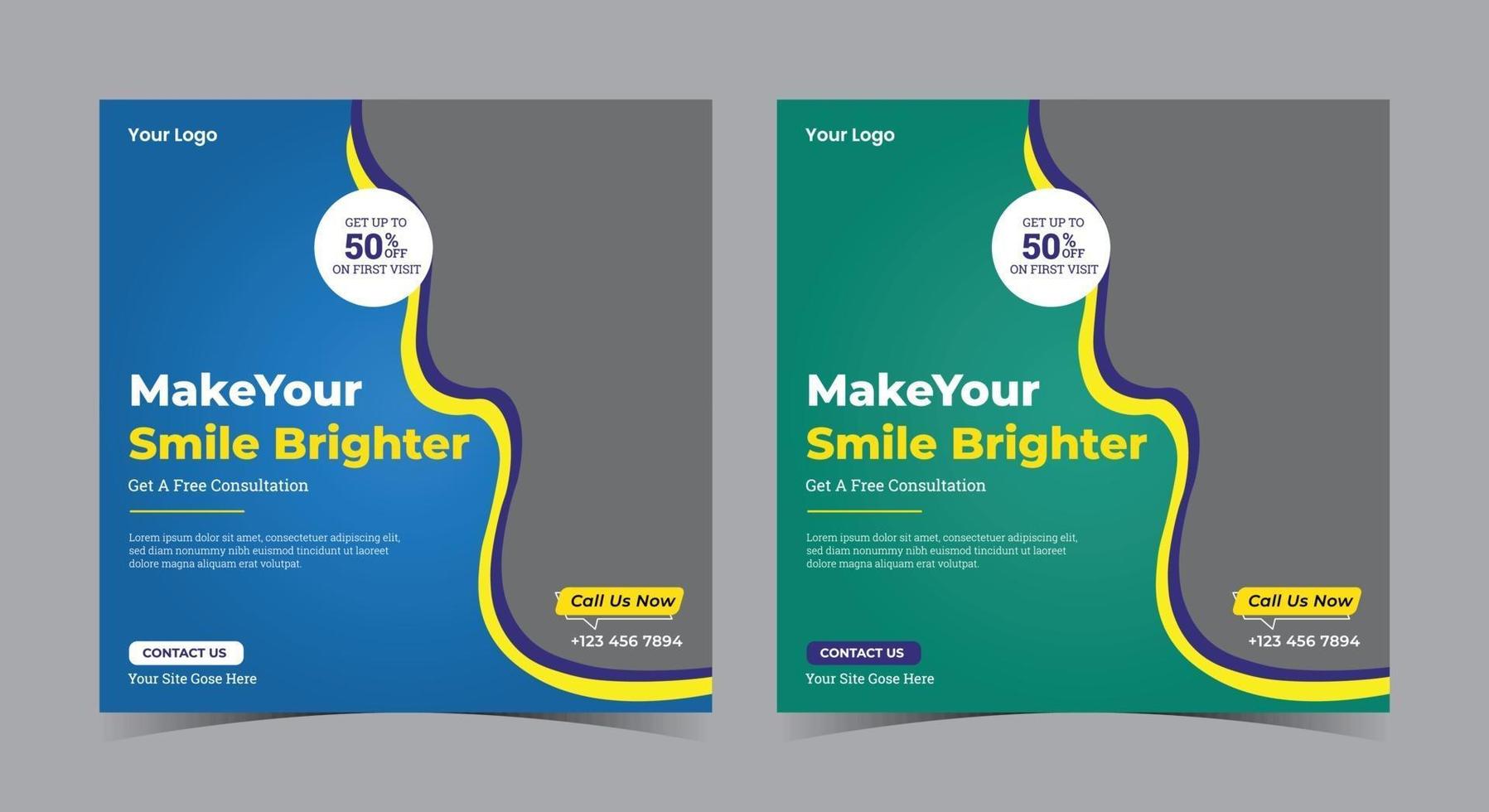 Make your smile brighter poster, Dental social media post and flyer vector