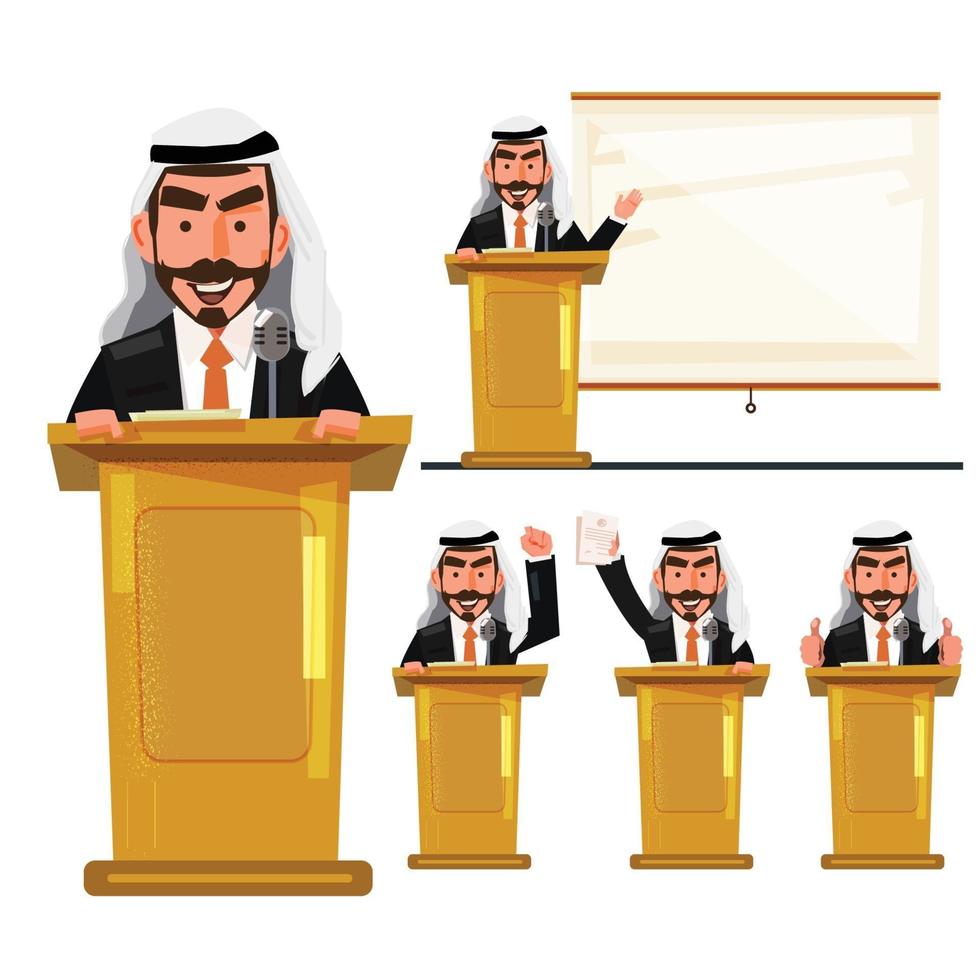 Islamic man on the podium politician in actions vector