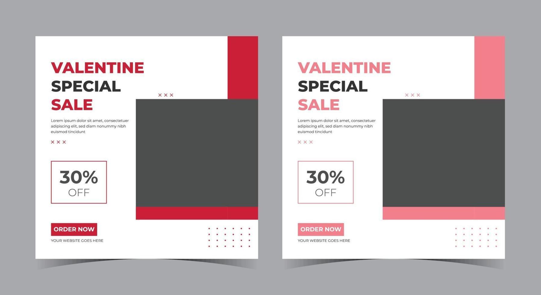 cartel de venta especial de san valentín, publicación de san valentín en las redes sociales y folleto vector