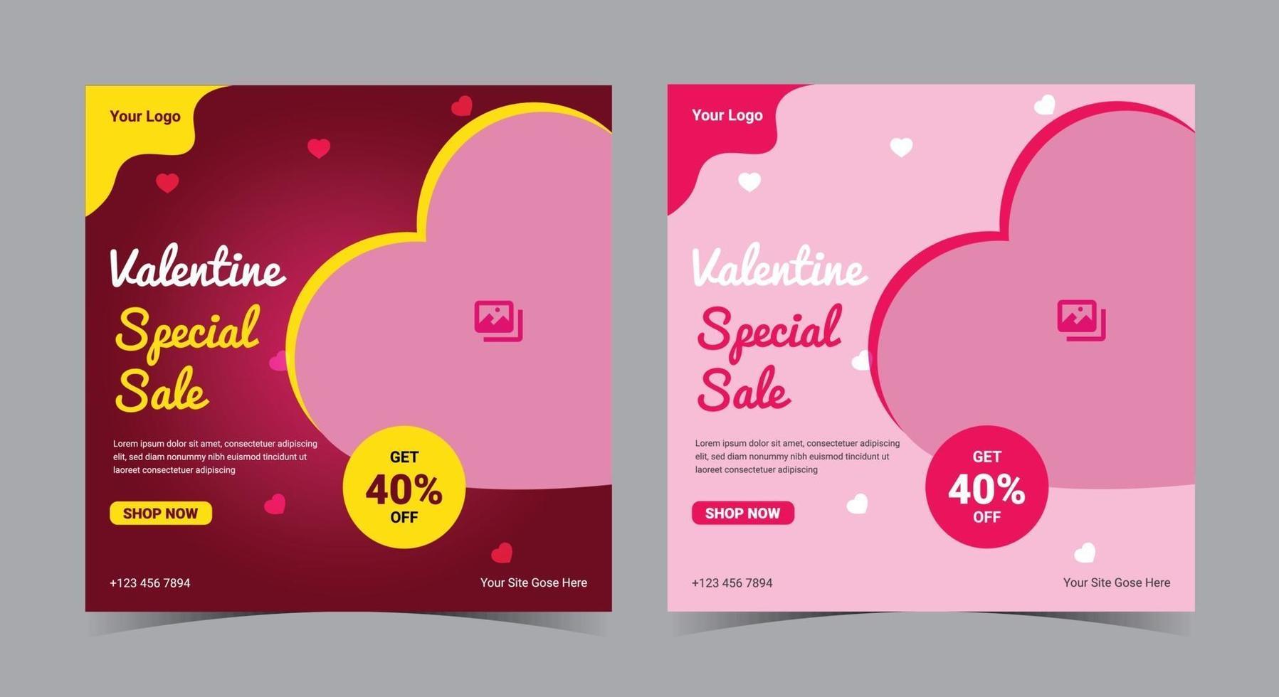 cartel de venta especial de san valentín, publicación de san valentín en las redes sociales y folleto vector