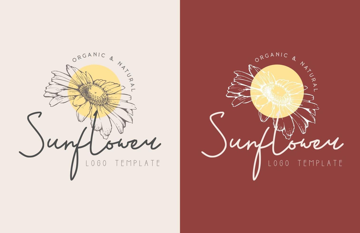 conjunto de logotipo floral dibujado a mano de girasol vector