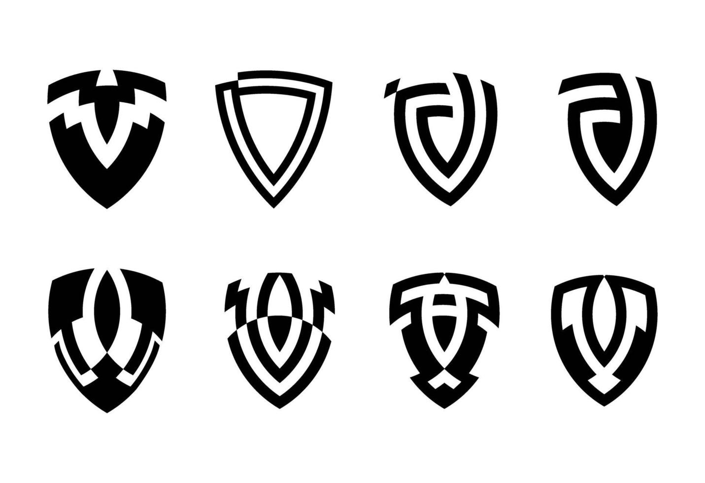 set of black shield icons vector