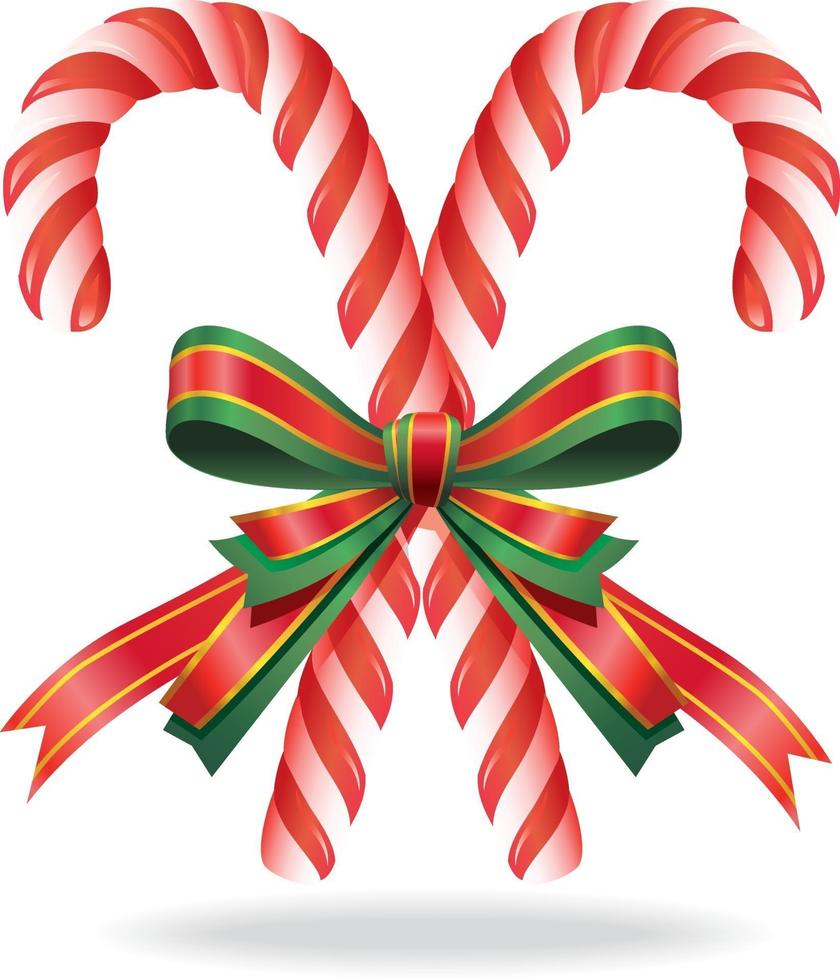 Christmas candy cane and ribbon. Vector Illustration.