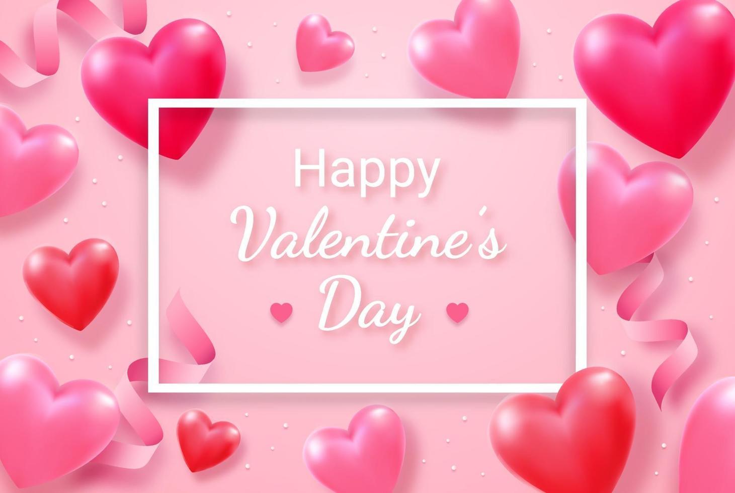 Valentine's day card with Heart 3D and ribbon background. vector