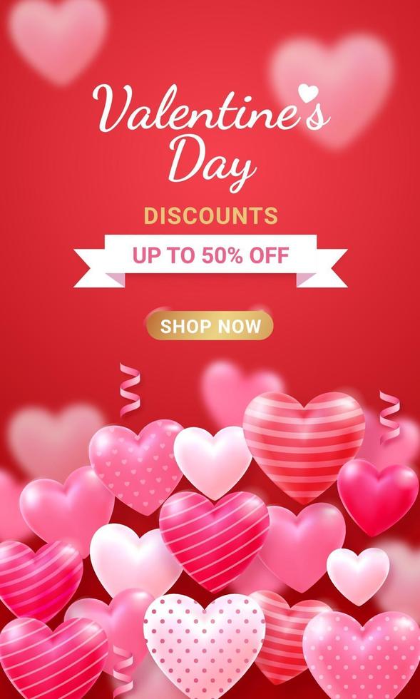 Valentine's day card with Heart 3D and ribbon background. vector