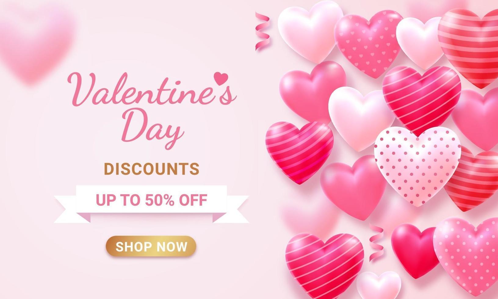 Valentine's day card with Heart 3D and ribbon background. vector