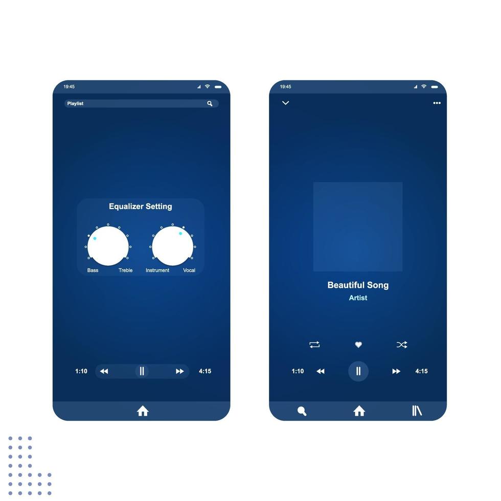 Social media network. Music player interface. Profile, Album, Song, Playlist mockup. Music layout screen vector