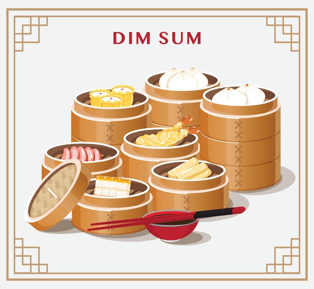 Conjunto de menú de dim sum ilustración de vector de comida asiática