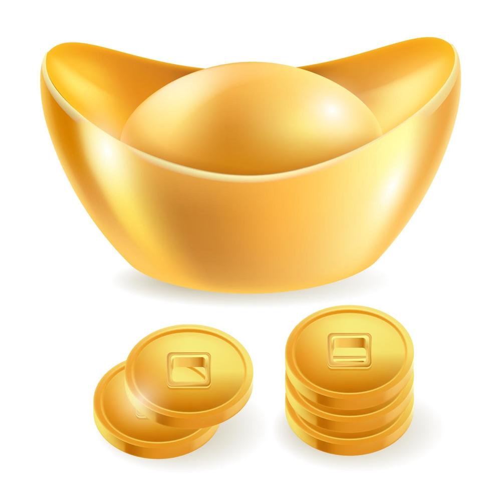 Chinese gold ingot isolated elements. Vector illustrations.