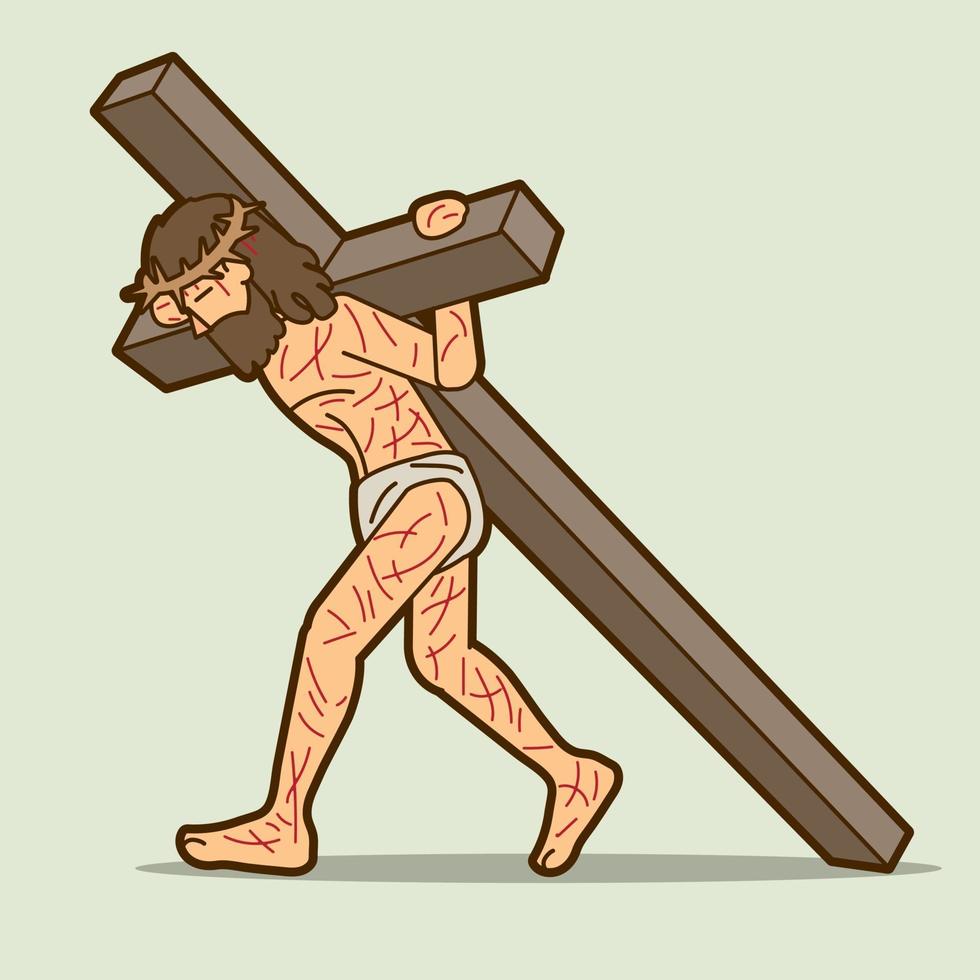 Jesus Christ carrying cross cartoon graphic vector