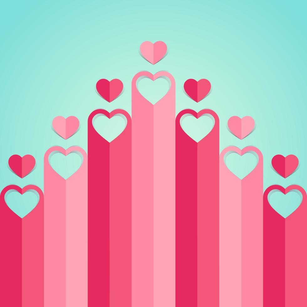 Love hearts Valentines day background, paper cut style vector