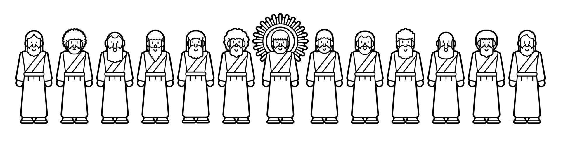 Jesus and Twelve Disciples Cartoon Graphic Vector