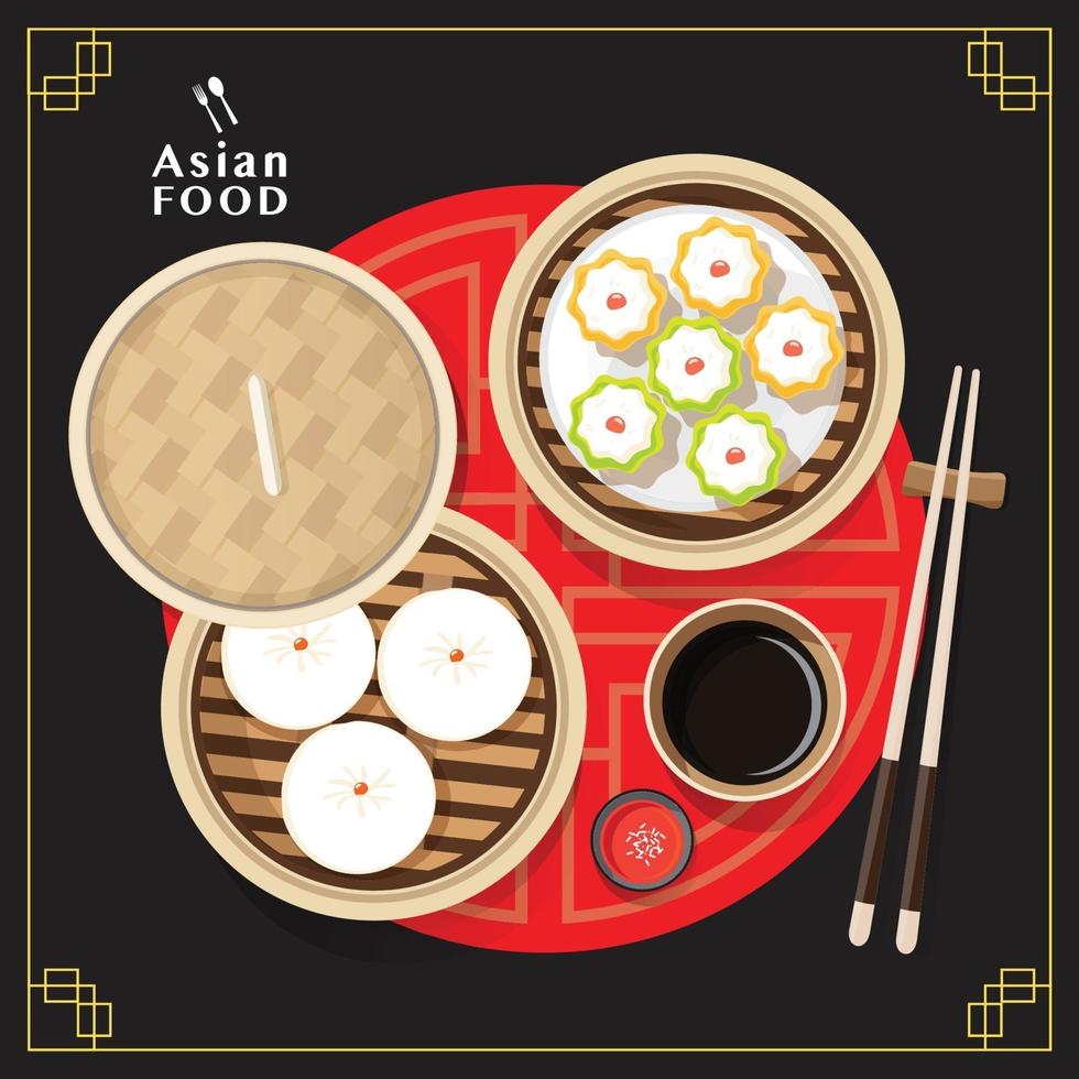 Conjunto de menú de dim sum ilustración de vector de comida asiática